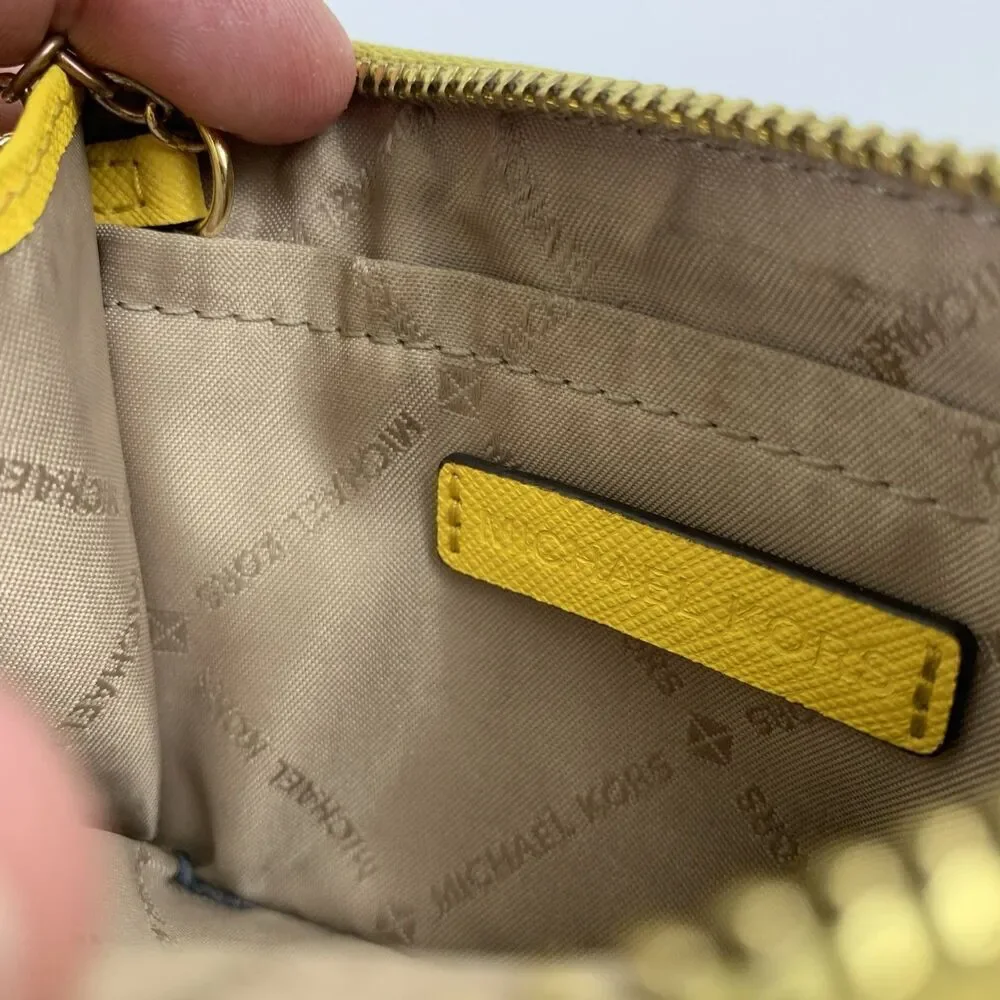 Michael Kors Jet Set Travel Saffiano Leather Coin‎ Pouch Yellow Small Key Zip